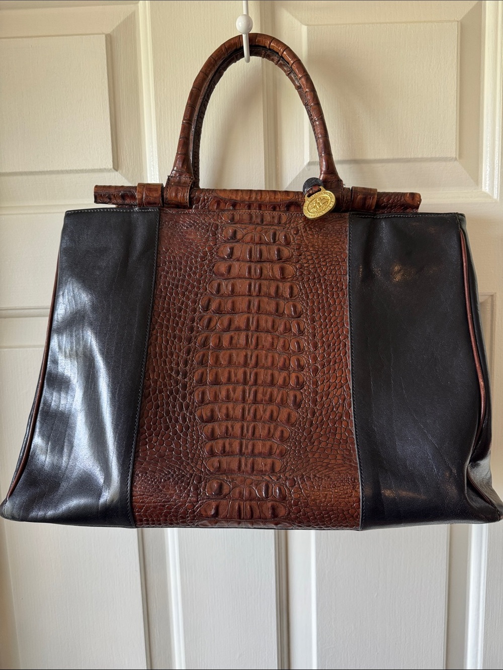 Brahmin Brown and Black Croc-Embossed Leather Tote